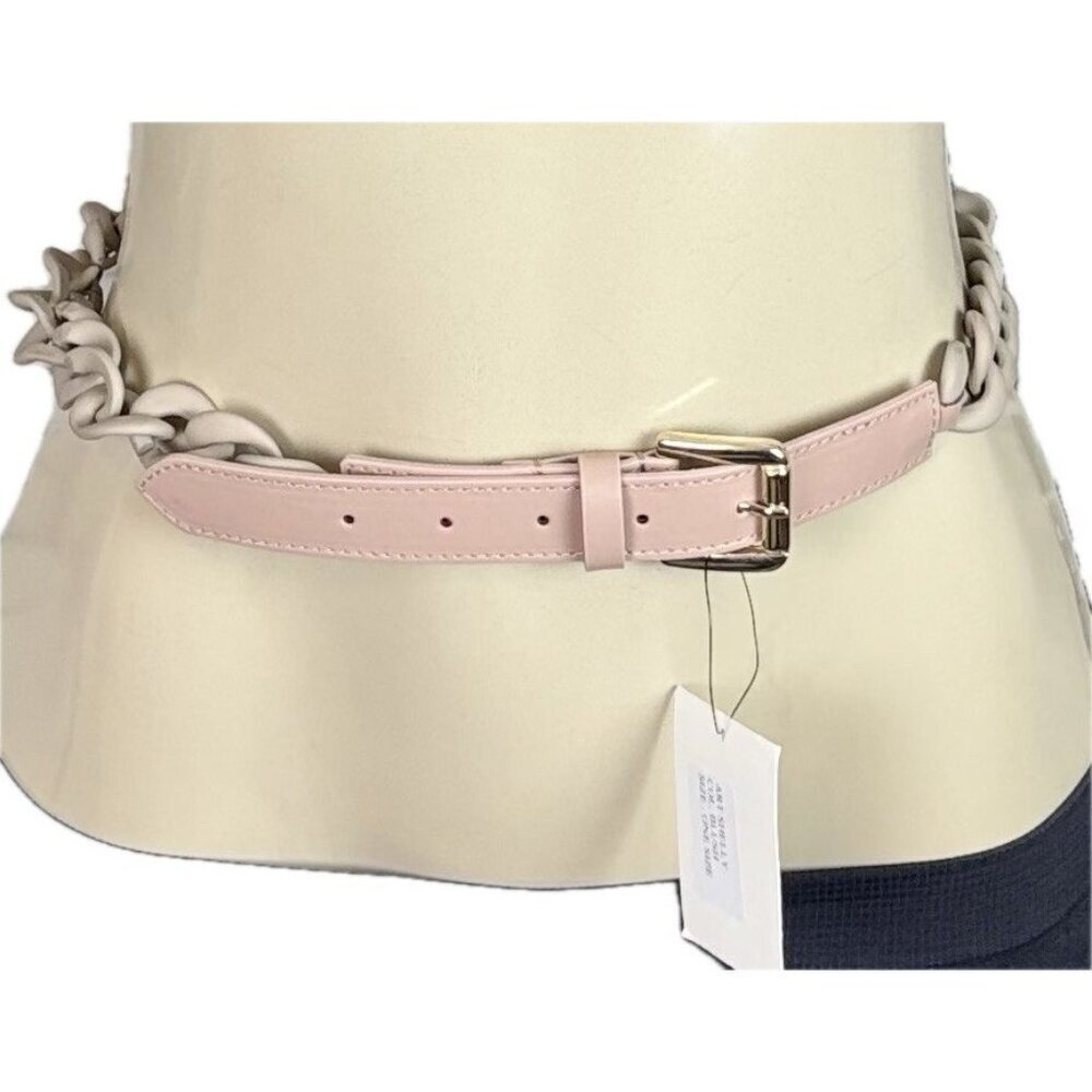 Funt Fibbia Pink Leather Made in Italy Gray Dusty Rose Resin Chunky Chain Belt - Picture 2 of 6